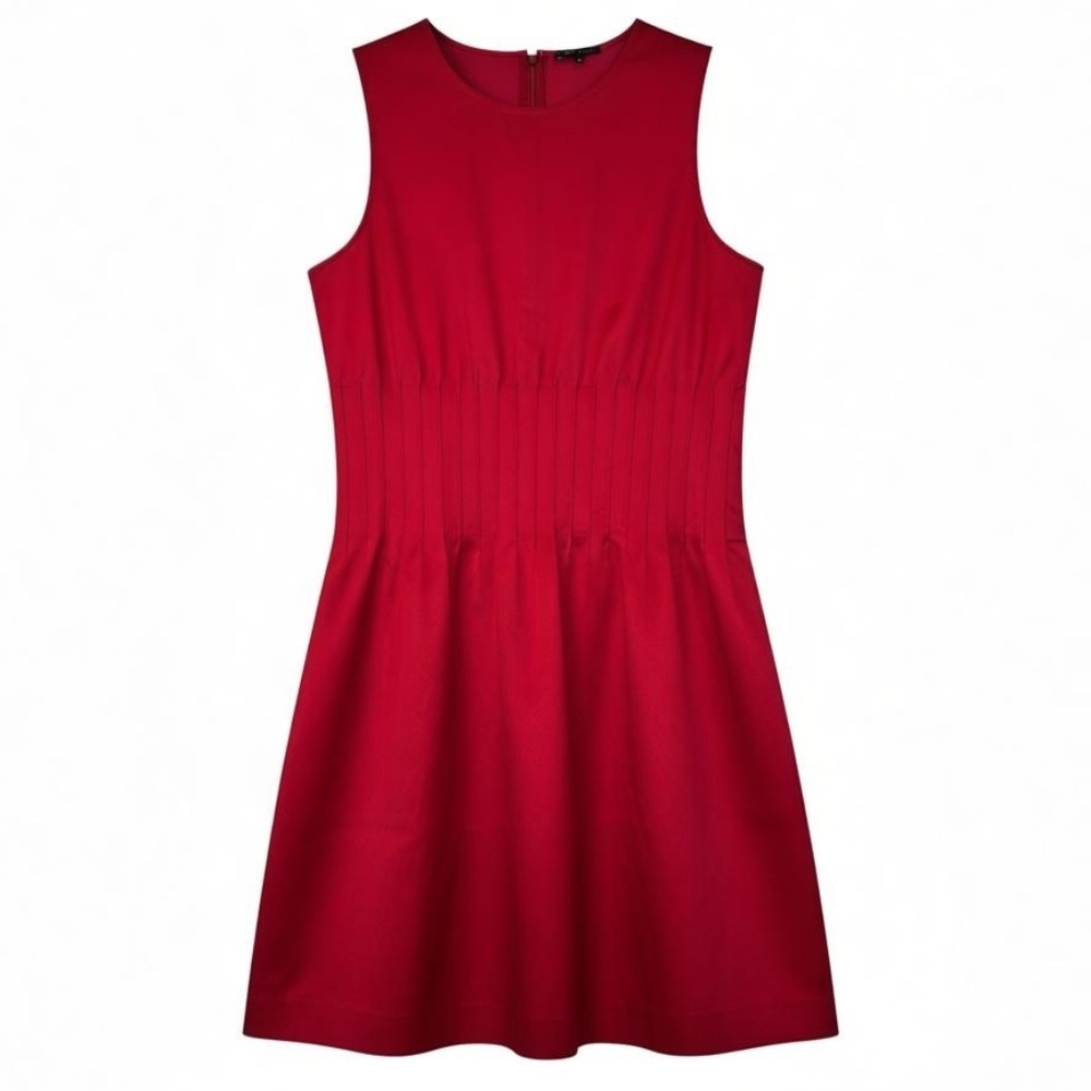 Theory Brynne Sleeveless Pleated Sheath Red Dress with Back Half Zip Size 12